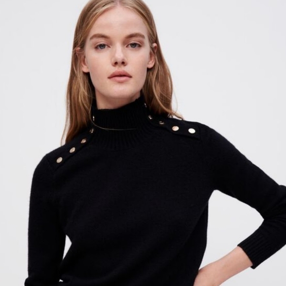 Maje Sweaters - Maje Cashmere Black Sweater with Stand-up Collar and Gold Buttons Size Small NWT